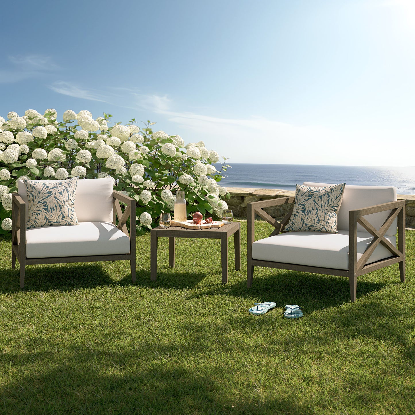 Modway - Northlake 3-Piece Outdoor Patio Teak Wood Furniture Set with Armchair and Side Table by Modway  Outdoor Furniture Sofa Sectionals Brown - EEI-7275-WGR-WHI