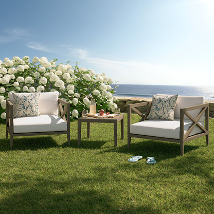 Modway - Northlake 3-Piece Outdoor Patio Teak Wood Furniture Set with Armchair and Side Table by Modway  Outdoor Furniture Sofa Sectionals Brown - EEI-7275-WGR-WHI