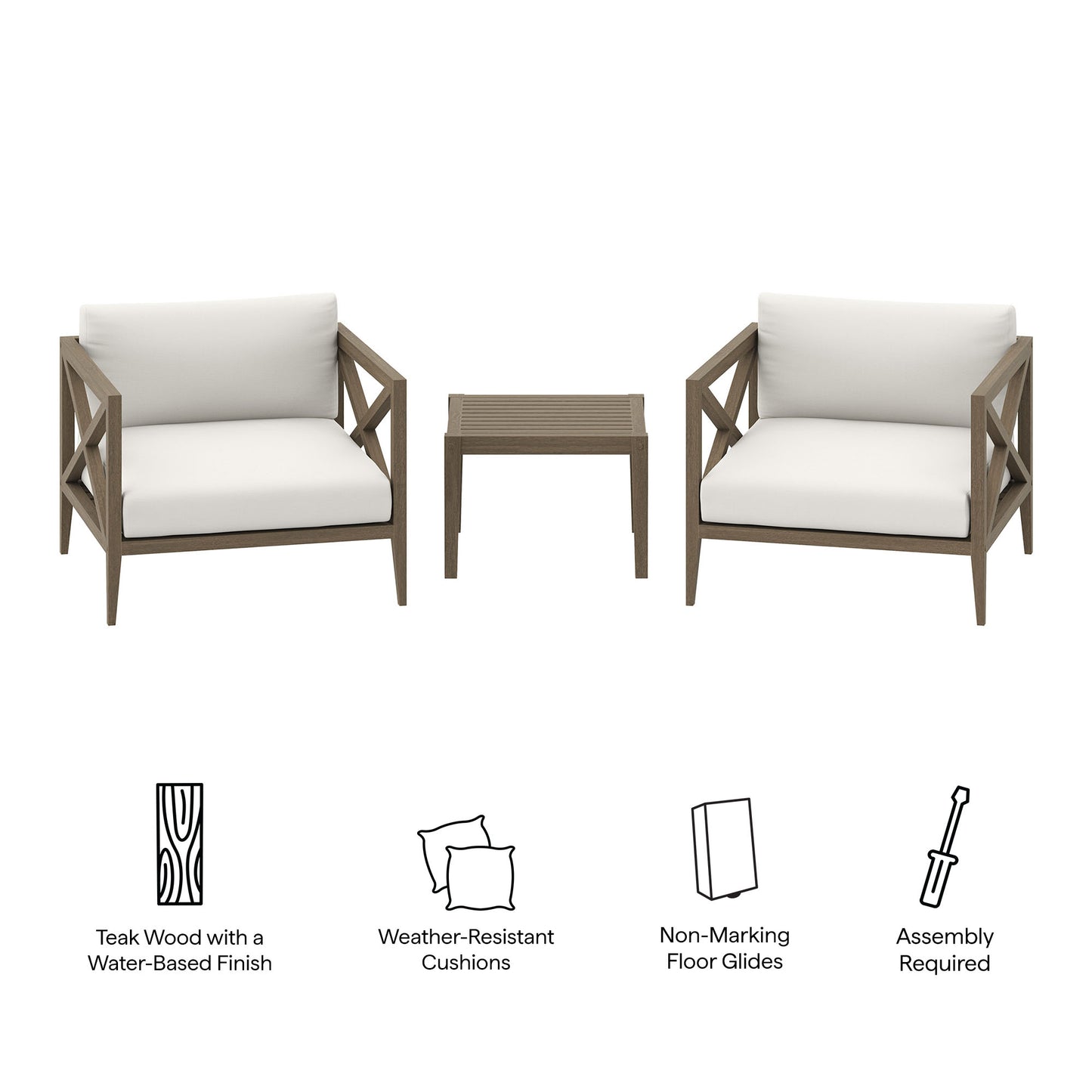 Modway - Northlake 3-Piece Outdoor Patio Teak Wood Furniture Set with Armchair and Side Table by Modway  Outdoor Furniture Sofa Sectionals Brown - EEI-7275-WGR-WHI