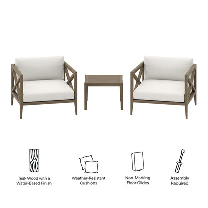 Modway - Northlake 3-Piece Outdoor Patio Teak Wood Furniture Set with Armchair and Side Table by Modway  Outdoor Furniture Sofa Sectionals Brown - EEI-7275-WGR-WHI