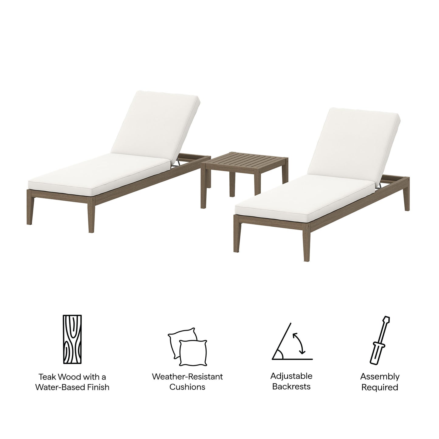 Modway - Northlake 3-Piece Outdoor Patio Teak Wood Furniture Set with Chaise Lounges and Side Table by Modway  Outdoor Furniture Sofa Sectionals Brown - EEI-7276-WGR-WHI