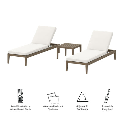 Modway - Northlake 3-Piece Outdoor Patio Teak Wood Furniture Set with Chaise Lounges and Side Table by Modway  Outdoor Furniture Sofa Sectionals Brown - EEI-7276-WGR-WHI