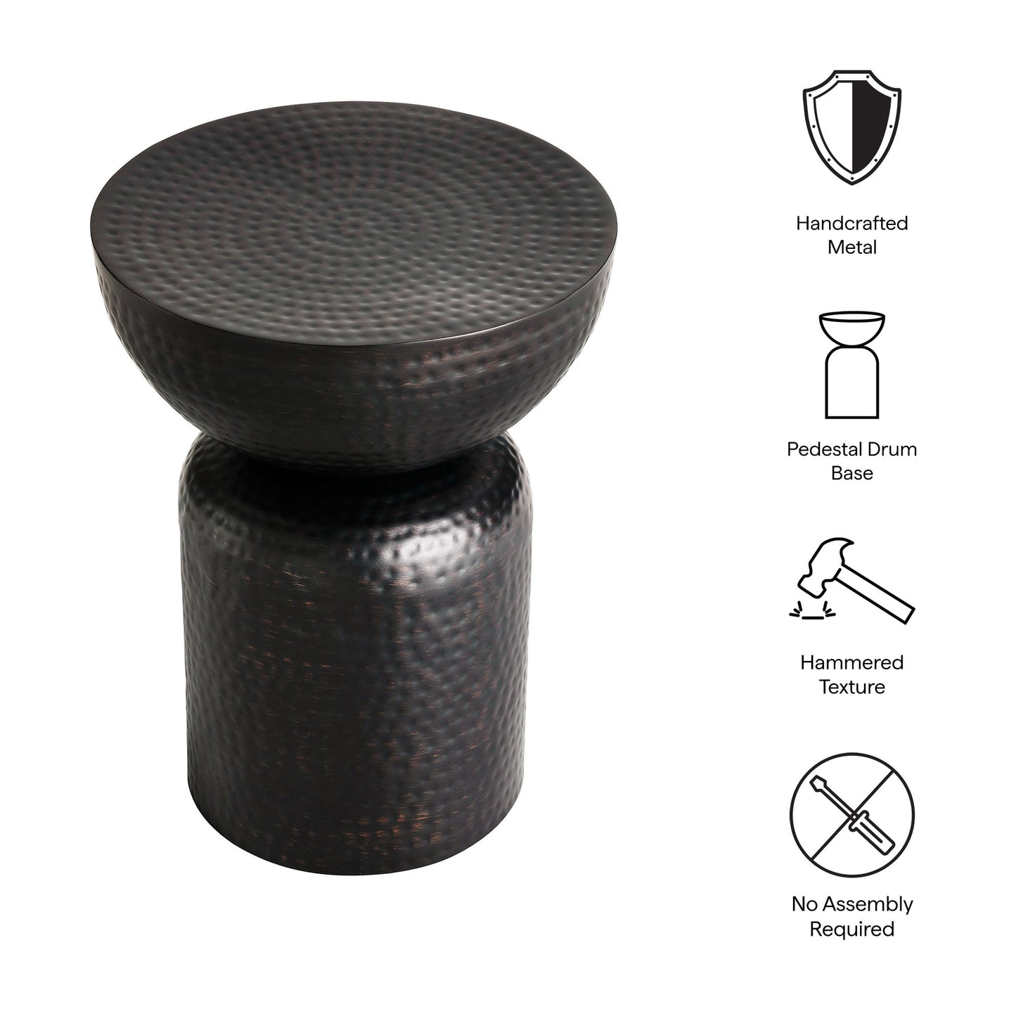 Modway - Mella Metal Hammered Side Table by Modway  Living Room Tables Black - EEI-7278-BLK