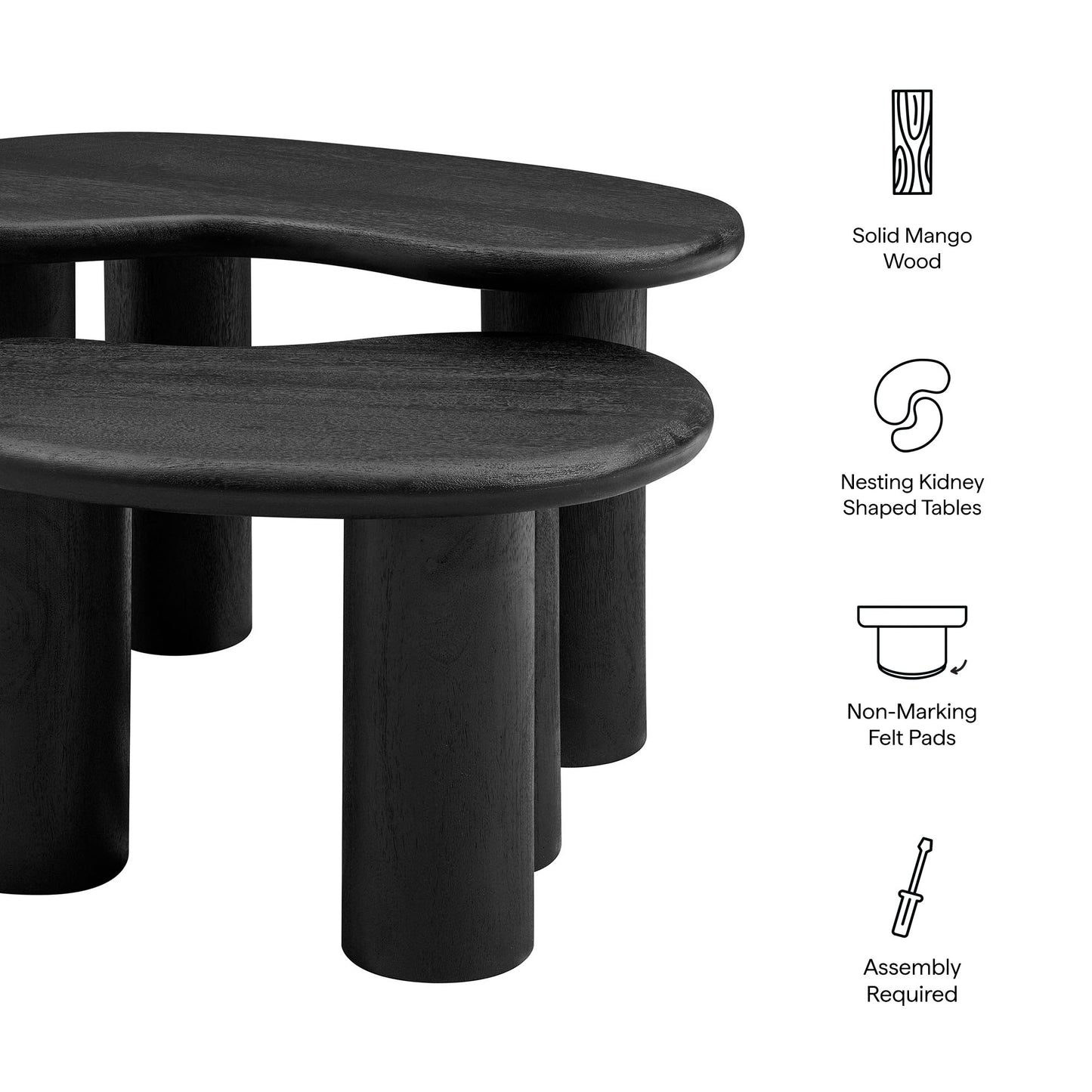 Modway - Hackney Mango Wood Nesting Coffee Table Set by Modway  Living Room Tables Black - EEI-7283-BLK