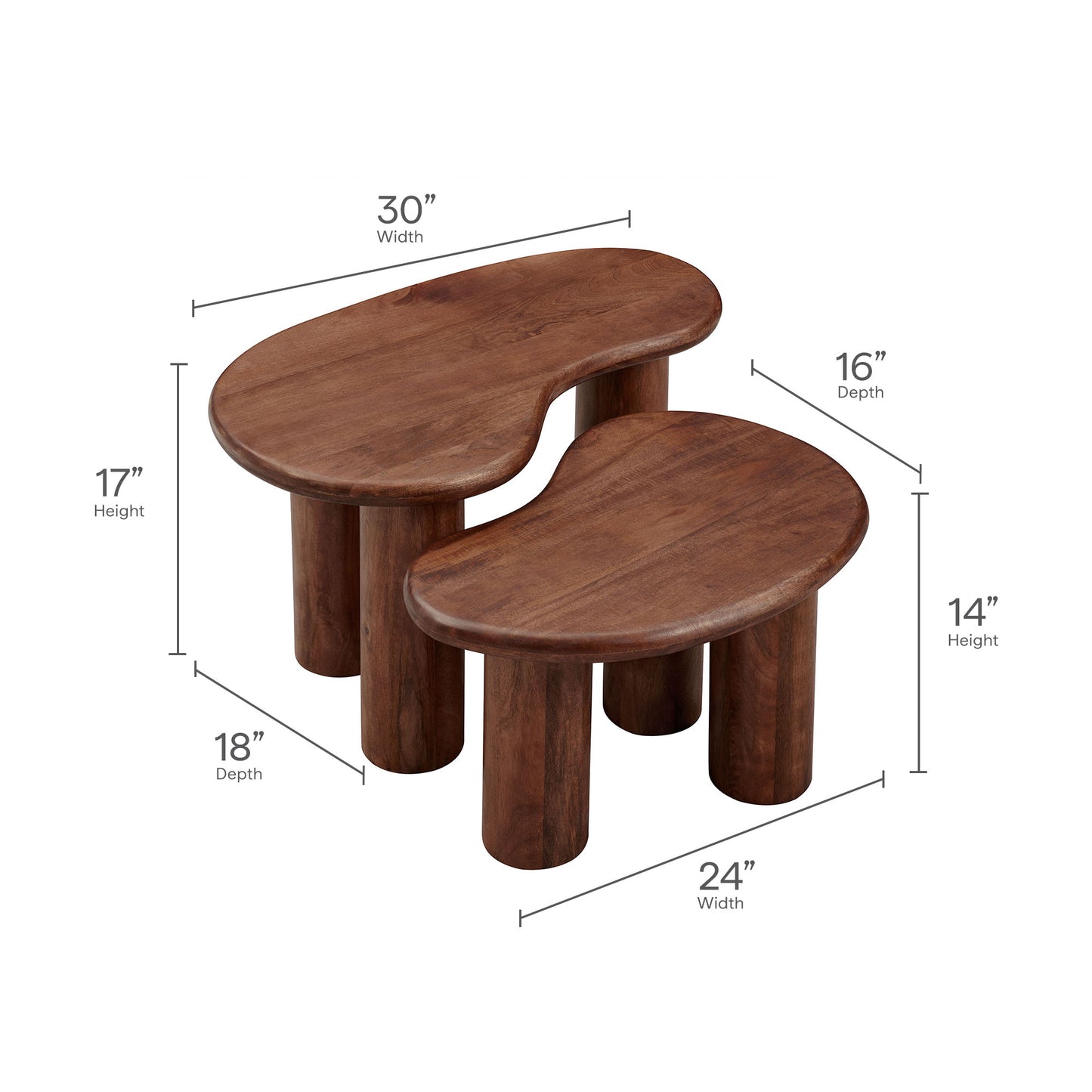 Modway - Hackney Mango Wood Nesting Coffee Table Set by Modway  Living Room Tables Brown - EEI-7283-WAL