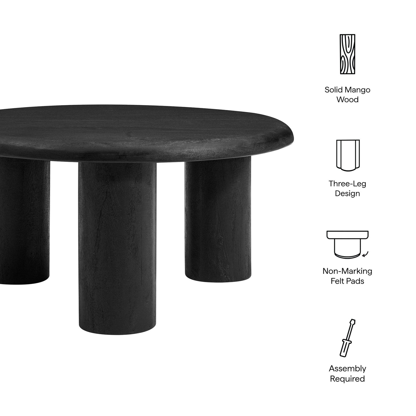 Modway - Mavina Round Mango Wood Coffee Table by Modway  Living Room Tables Black - EEI-7286-BLK