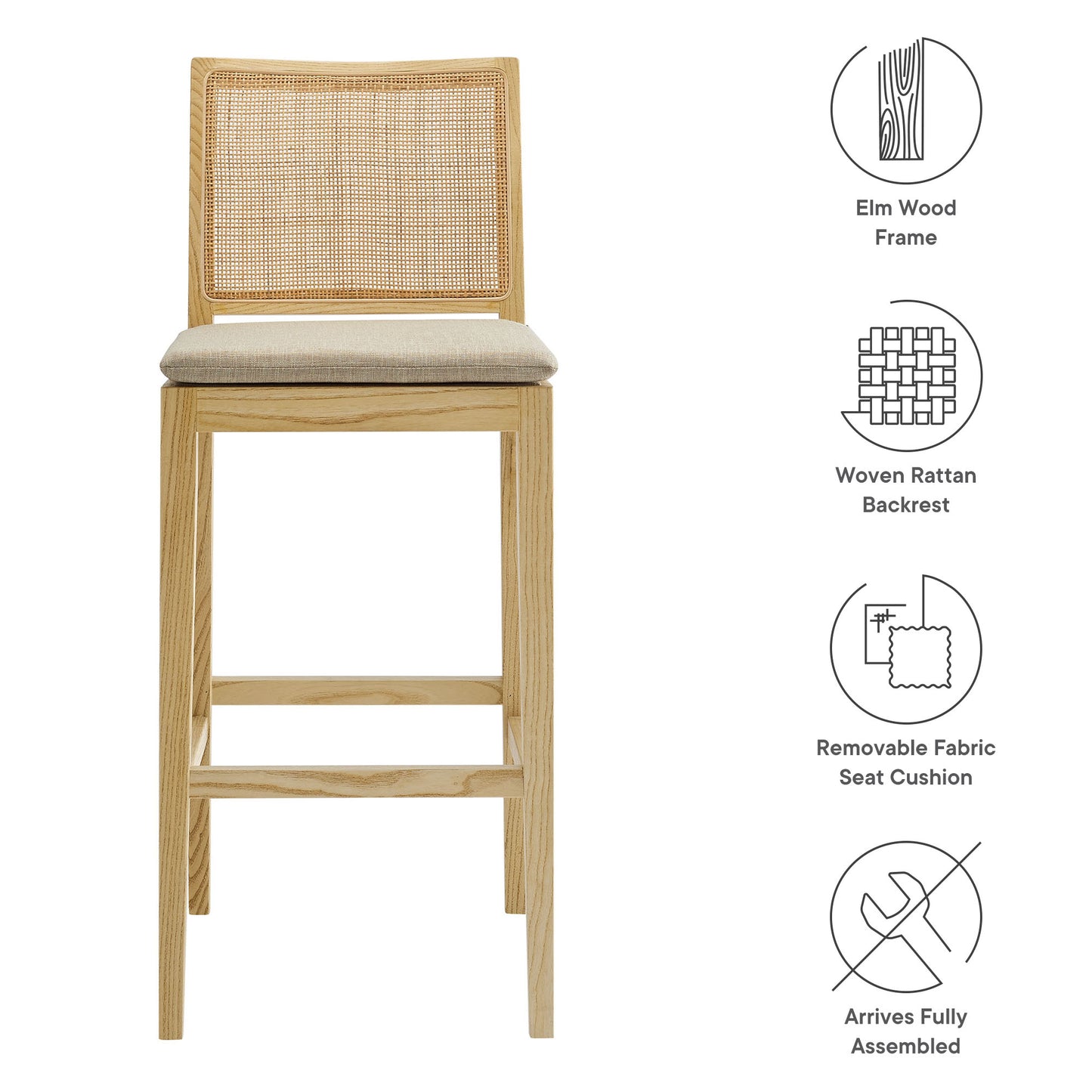 Modway - Ovard Wood and Rattan Bar Stool by Modway  Bar and Dining Bar and Counter Stools Brown - EEI-7289-NAT-BEI