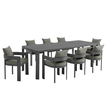 Modway - Tahoe 9-Piece Outdoor Patio Aluminum Dining Set With Extendable Table by Modway  Outdoor Furniture Bar and Dining Gray - EEI-7295-GRY-CHA