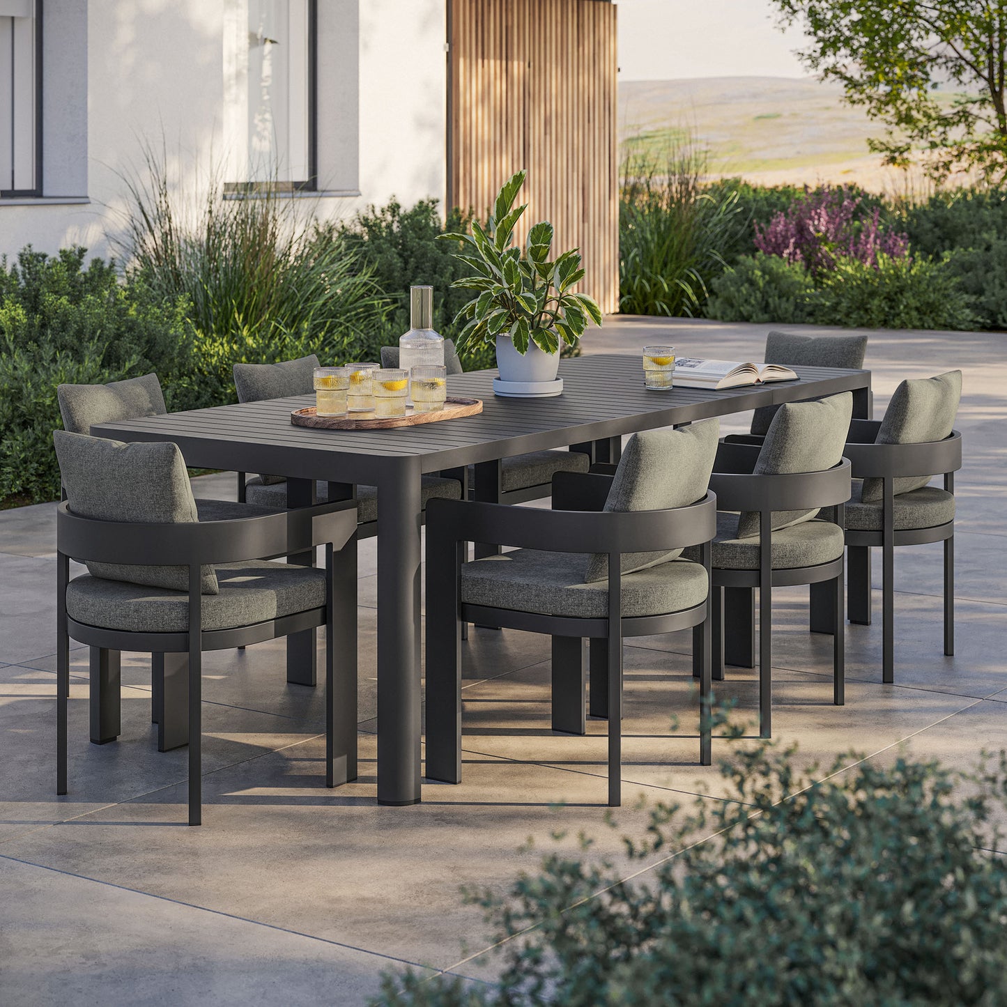 Modway - Tahoe 9-Piece Outdoor Patio Aluminum Dining Set With Extendable Table by Modway  Outdoor Furniture Bar and Dining Gray - EEI-7295-GRY-CHA