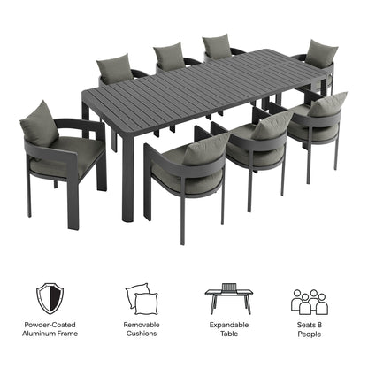 Modway - Tahoe 9-Piece Outdoor Patio Aluminum Dining Set With Extendable Table by Modway  Outdoor Furniture Bar and Dining Gray - EEI-7295-GRY-CHA