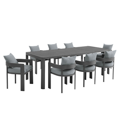 Modway - Tahoe 9-Piece Outdoor Patio Aluminum Dining Set With Extendable Table by Modway  Outdoor Furniture Bar and Dining Gray - EEI-7295-GRY-GRY