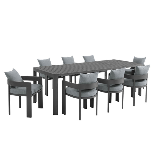 Modway - Tahoe 9-Piece Outdoor Patio Aluminum Dining Set With Extendable Table by Modway  Outdoor Furniture Bar and Dining Gray - EEI-7295-GRY-GRY