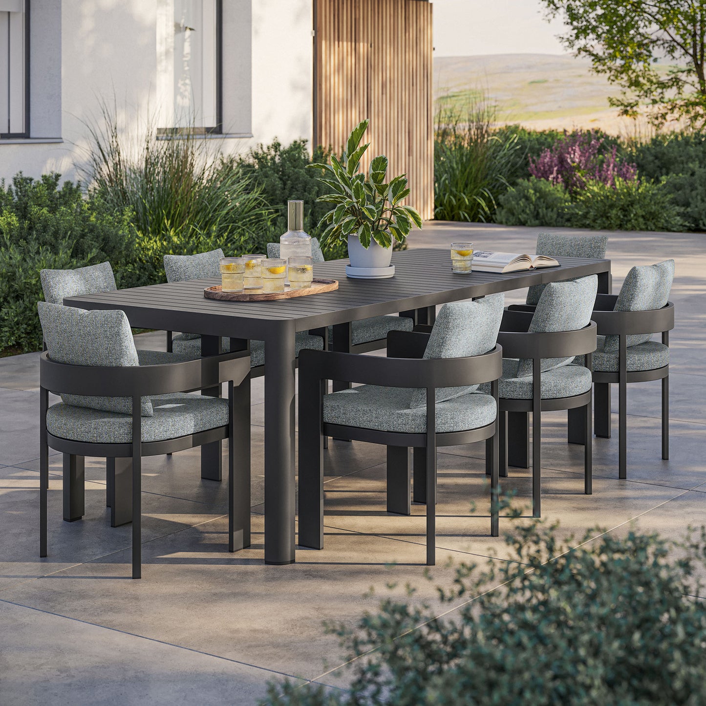 Modway - Tahoe 9-Piece Outdoor Patio Aluminum Dining Set With Extendable Table by Modway  Outdoor Furniture Bar and Dining Gray - EEI-7295-GRY-GRY