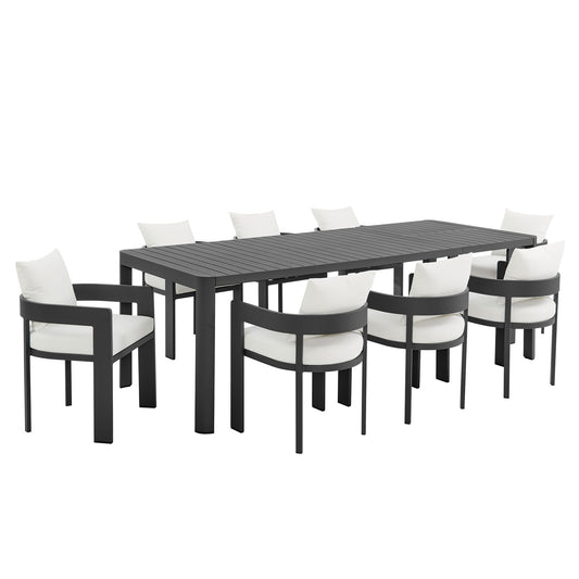 Modway - Tahoe 9-Piece Outdoor Patio Aluminum Dining Set With Extendable Table by Modway  Outdoor Furniture Bar and Dining White - EEI-7295-GRY-WHI