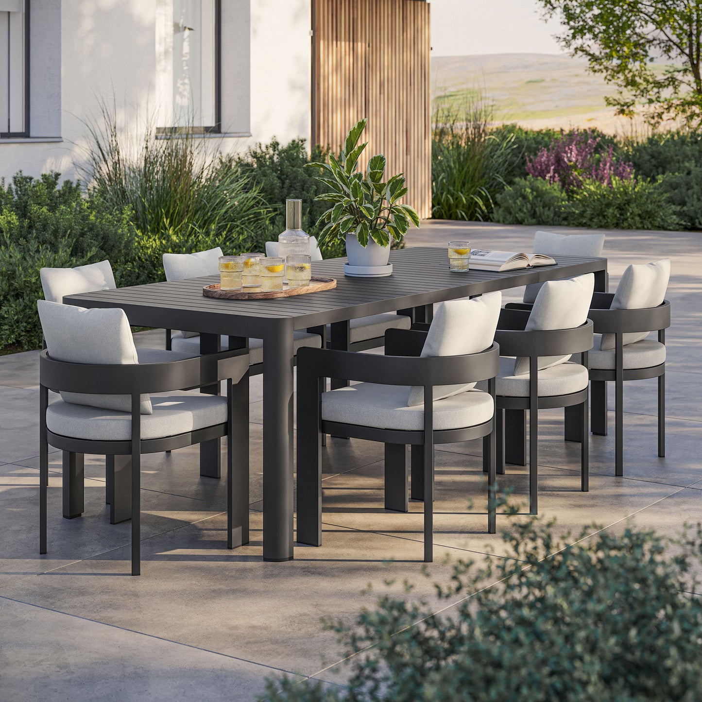 Modway - Tahoe 9-Piece Outdoor Patio Aluminum Dining Set With Extendable Table by Modway  Outdoor Furniture Bar and Dining White - EEI-7295-GRY-WHI