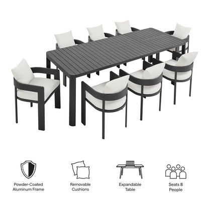 Modway - Tahoe 9-Piece Outdoor Patio Aluminum Dining Set With Extendable Table by Modway  Outdoor Furniture Bar and Dining White - EEI-7295-GRY-WHI
