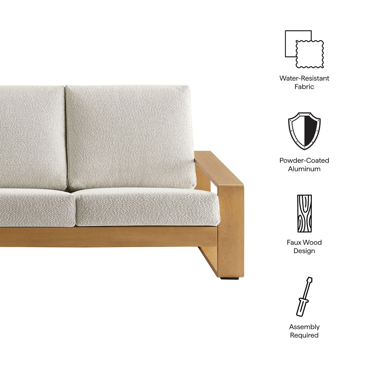 Modway - Lirienne Outdoor Patio Aluminum Faux Wood Sofa by Modway  Outdoor Furniture Sofa Sectionals White - EEI-7298-IVO-NAT