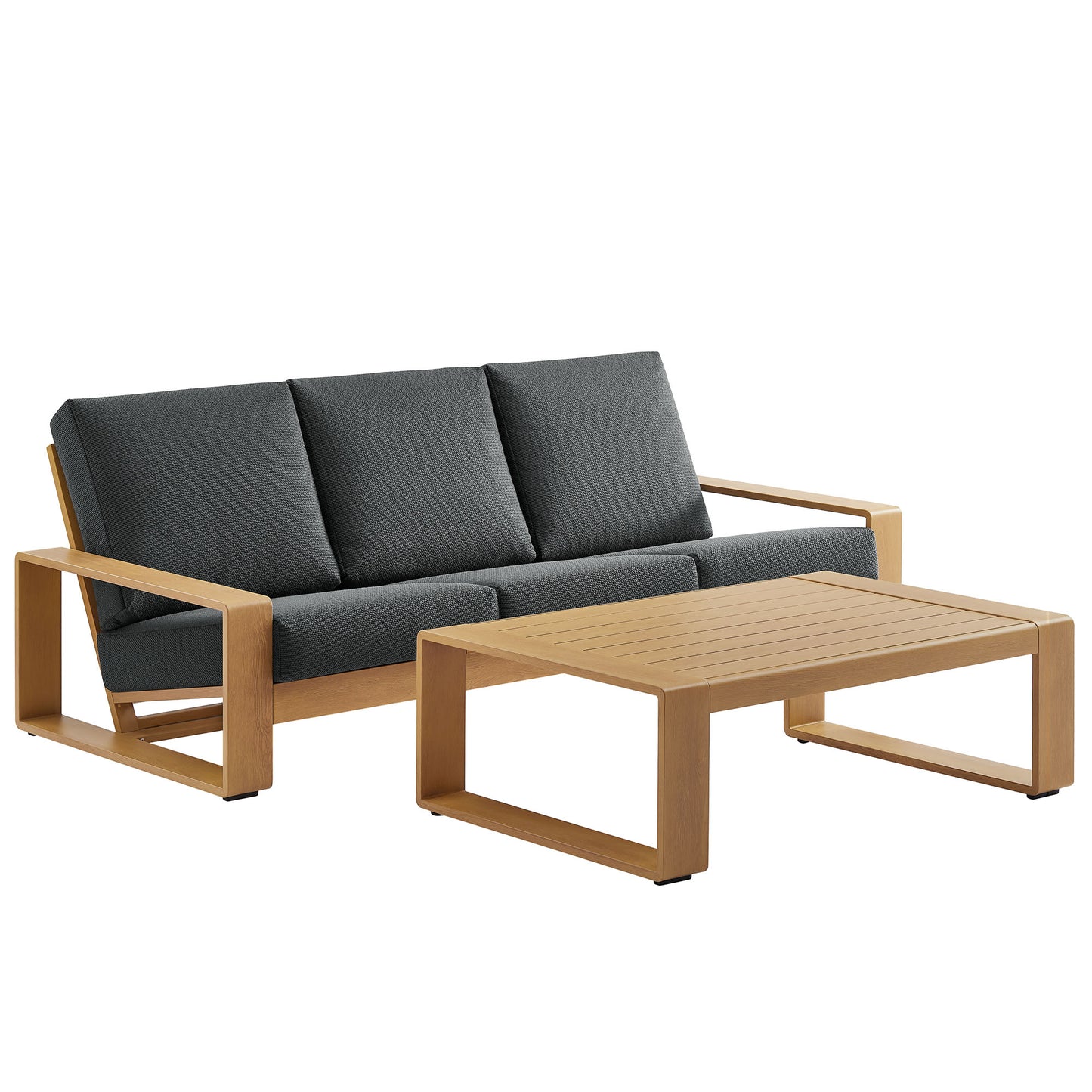 Modway - Lirienne 2-Piece Outdoor Patio Aluminum Faux Wood Furniture Set by Modway  Outdoor Furniture Sofa Sectionals Brown - EEI-7304-CHA-NAT