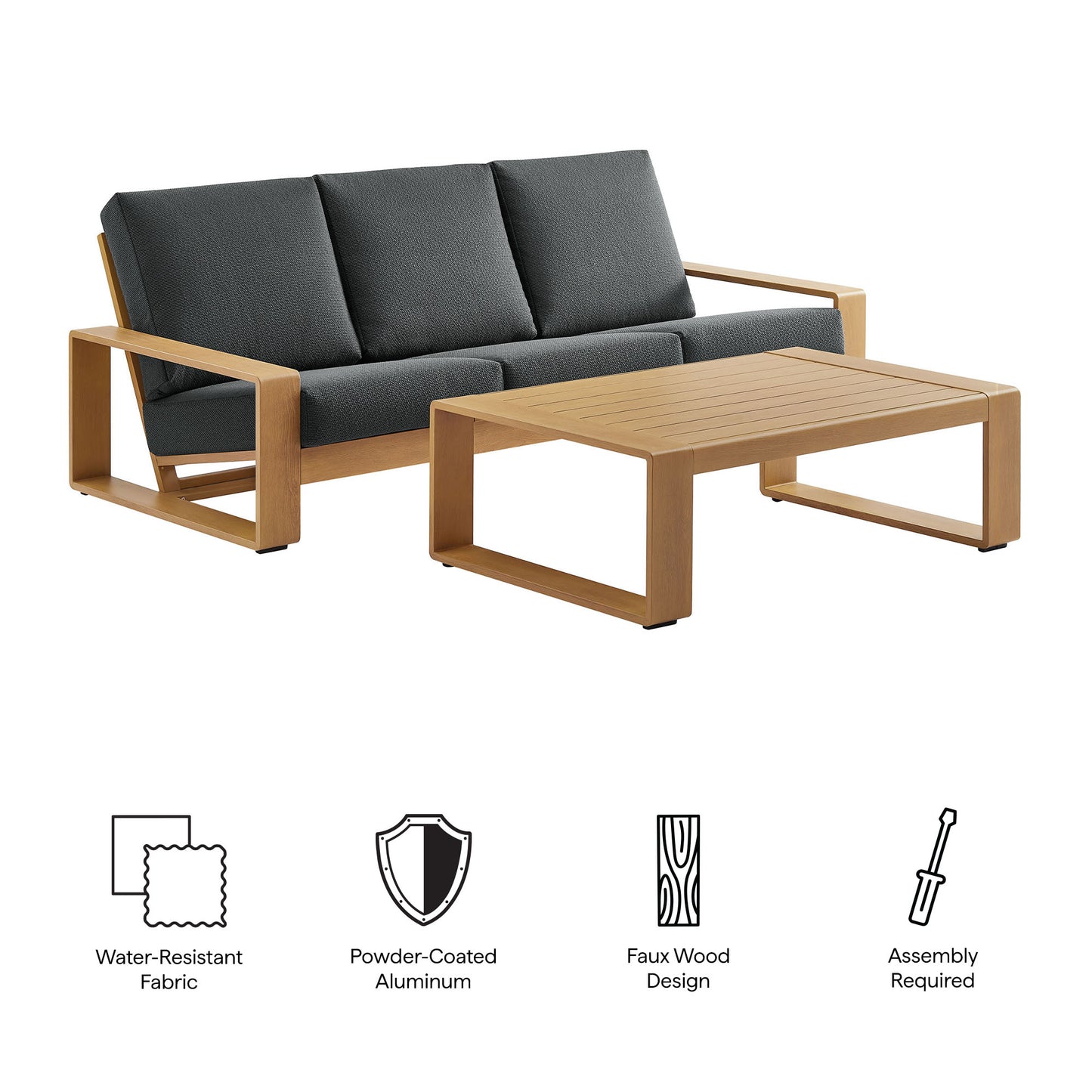 Modway - Lirienne 2-Piece Outdoor Patio Aluminum Faux Wood Furniture Set by Modway  Outdoor Furniture Sofa Sectionals Brown - EEI-7304-CHA-NAT