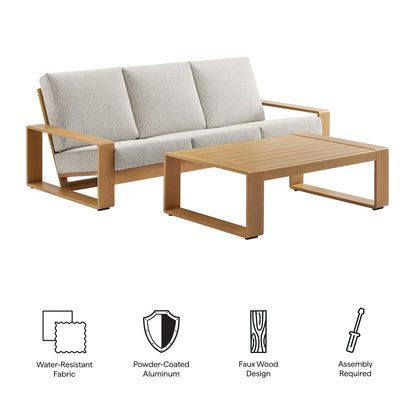 Modway - Lirienne 2-Piece Outdoor Patio Aluminum Faux Wood Furniture Set by Modway  Outdoor Furniture Sofa Sectionals White - EEI-7304-IVO-NAT