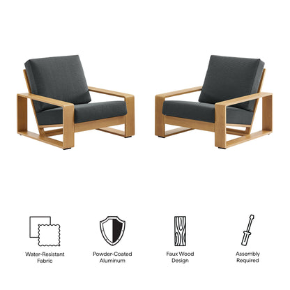 Modway - Lirienne Outdoor Patio Aluminum Faux Wood Armchairs Set of 2 by Modway  Outdoor Furniture Sofa Sectionals Brown - EEI-7305-CHA-NAT