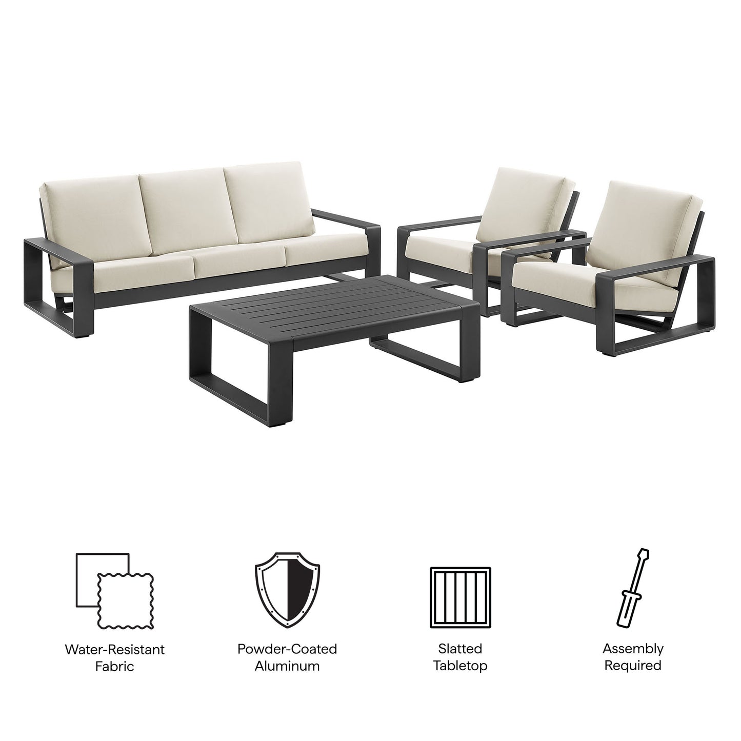 Modway - Lirienne 4-Piece Outdoor Patio Aluminum Furniture Set by Modway  Outdoor Furniture Sofa Sectionals White - EEI-7306-CRE-GRY