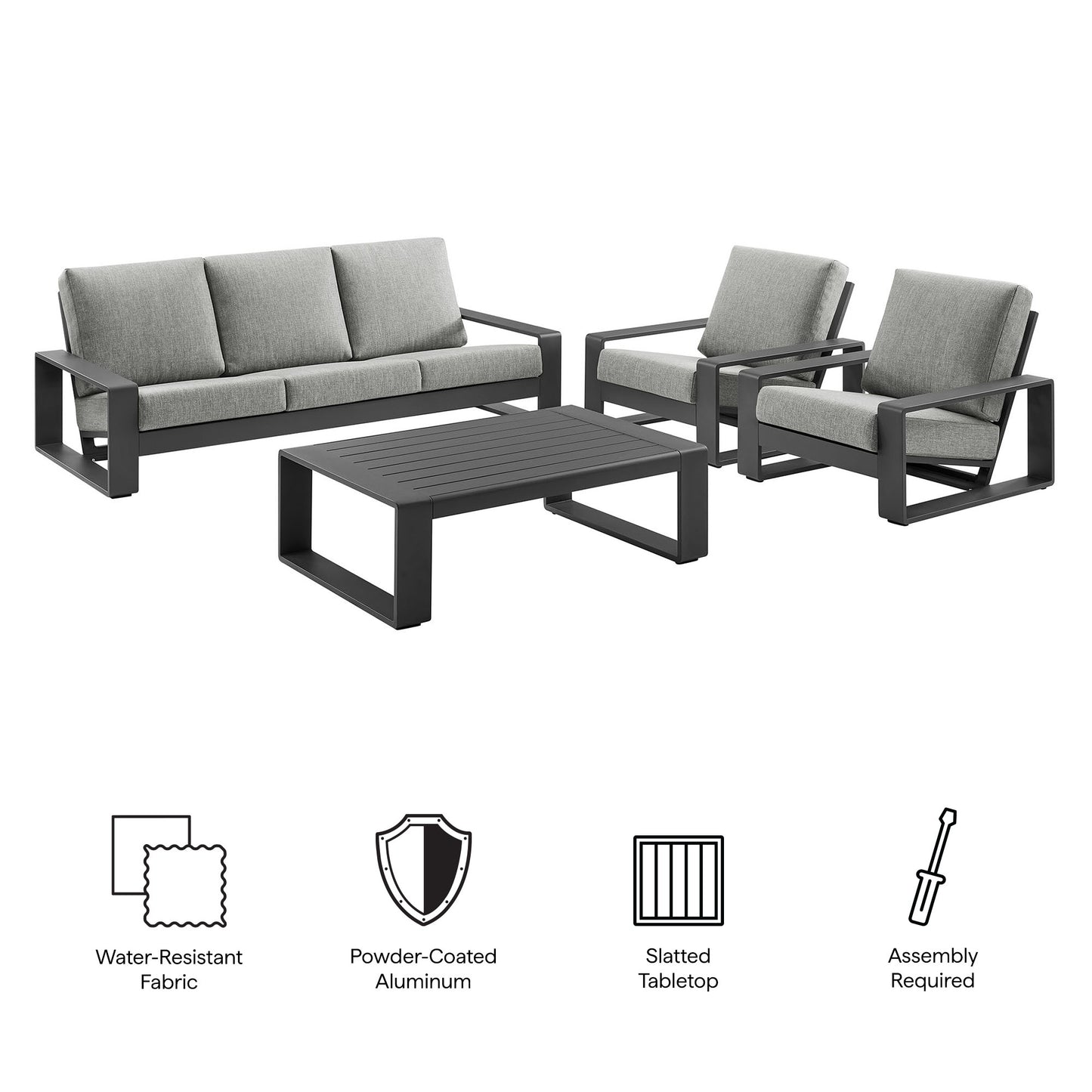 Modway - Lirienne 4-Piece Outdoor Patio Aluminum Furniture Set by Modway  Outdoor Furniture Sofa Sectionals Gray - EEI-7306-LGR-GRY