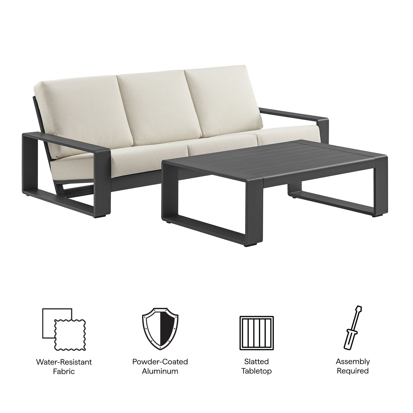 Modway - Lirienne 2-Piece Outdoor Patio Aluminum Furniture Set by Modway  Outdoor Furniture Sofa Sectionals White - EEI-7307-CRE-GRY