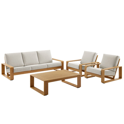 Modway - Lirienne 4-Piece Outdoor Patio Aluminum Faux Wood Furniture Set by Modway  Outdoor Furniture Sofa Sectionals White - EEI-7309-IVO-NAT