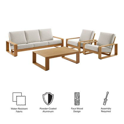 Modway - Lirienne 4-Piece Outdoor Patio Aluminum Faux Wood Furniture Set by Modway  Outdoor Furniture Sofa Sectionals White - EEI-7309-IVO-NAT