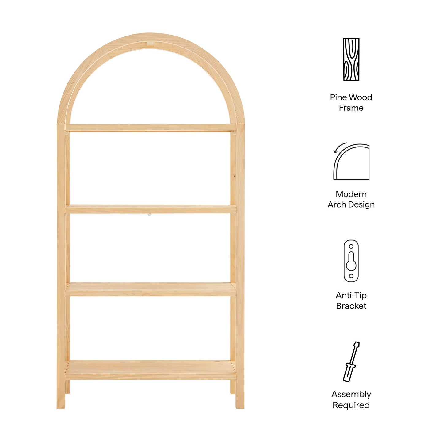 Modway - Vexley 72 Inch Large Arched Bookshelf by Modway Living Room Decor Natural - EEI-7318-NAT