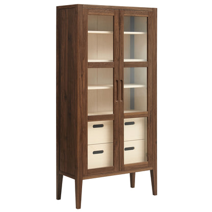 Modway - Nell 71" Glass Door Tall Display Storage Cabinet by Modway  Living Room Decor Brown - EEI-7320-WAL-ASH