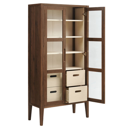 Modway - Nell 71" Glass Door Tall Display Storage Cabinet by Modway  Living Room Decor Brown - EEI-7320-WAL-ASH