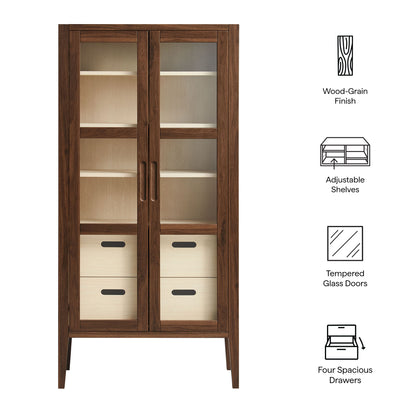 Modway - Nell 71" Glass Door Tall Display Storage Cabinet by Modway  Living Room Decor Brown - EEI-7320-WAL-ASH