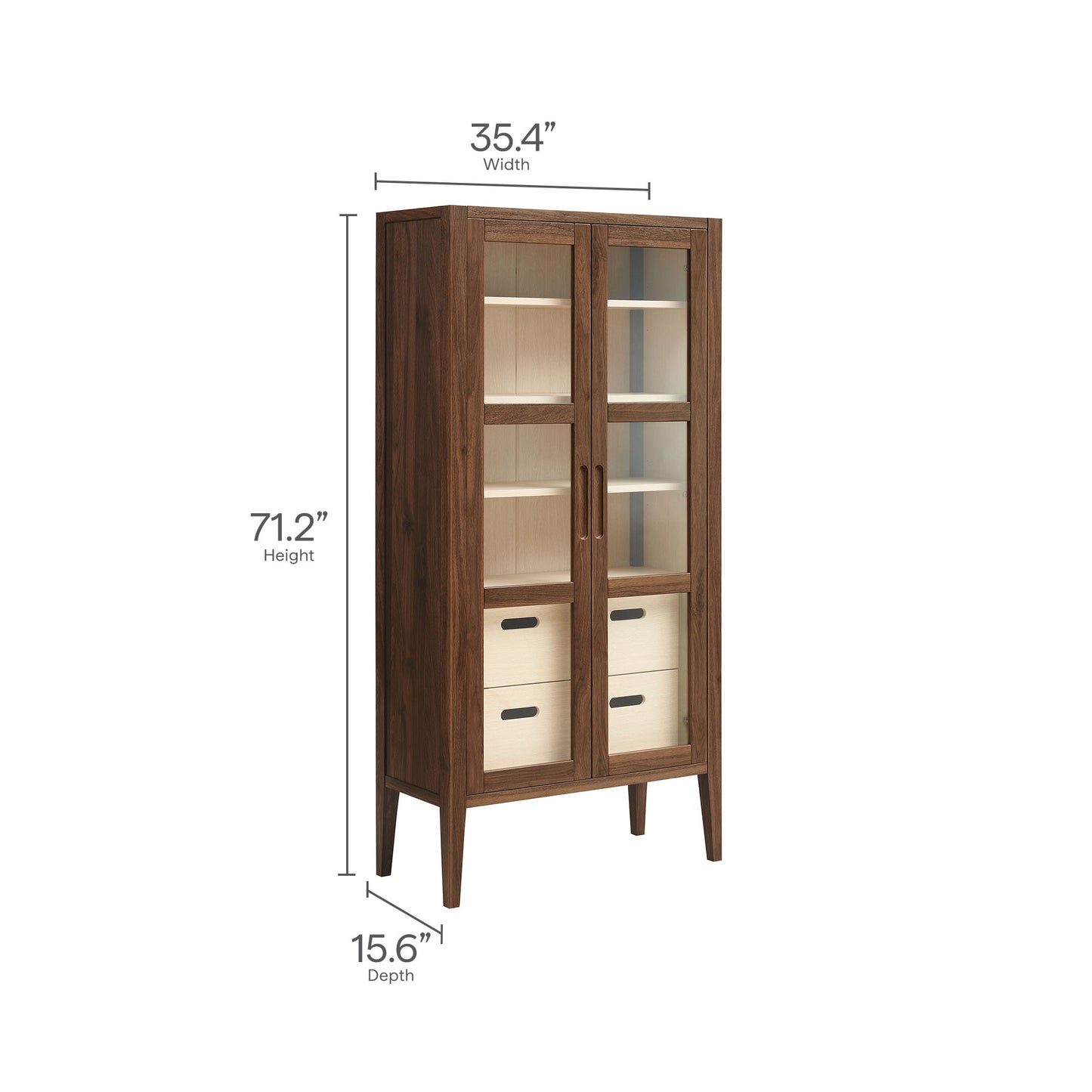 Modway - Nell 71" Glass Door Tall Display Storage Cabinet by Modway  Living Room Decor Brown - EEI-7320-WAL-ASH
