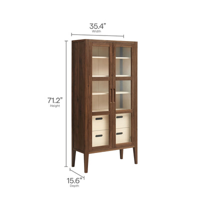 Modway - Nell 71" Glass Door Tall Display Storage Cabinet by Modway  Living Room Decor Brown - EEI-7320-WAL-ASH