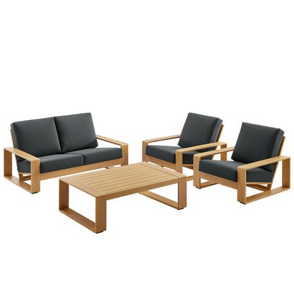 Modway - Lirienne 4-Piece Outdoor Patio Aluminum Faux Wood Furniture Set by Modway  Outdoor Furniture Sofa Sectionals Brown - EEI-7322-CHA-NAT