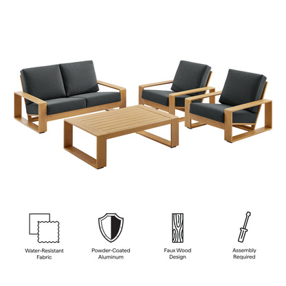 Modway - Lirienne 4-Piece Outdoor Patio Aluminum Faux Wood Furniture Set by Modway  Outdoor Furniture Sofa Sectionals Brown - EEI-7322-CHA-NAT
