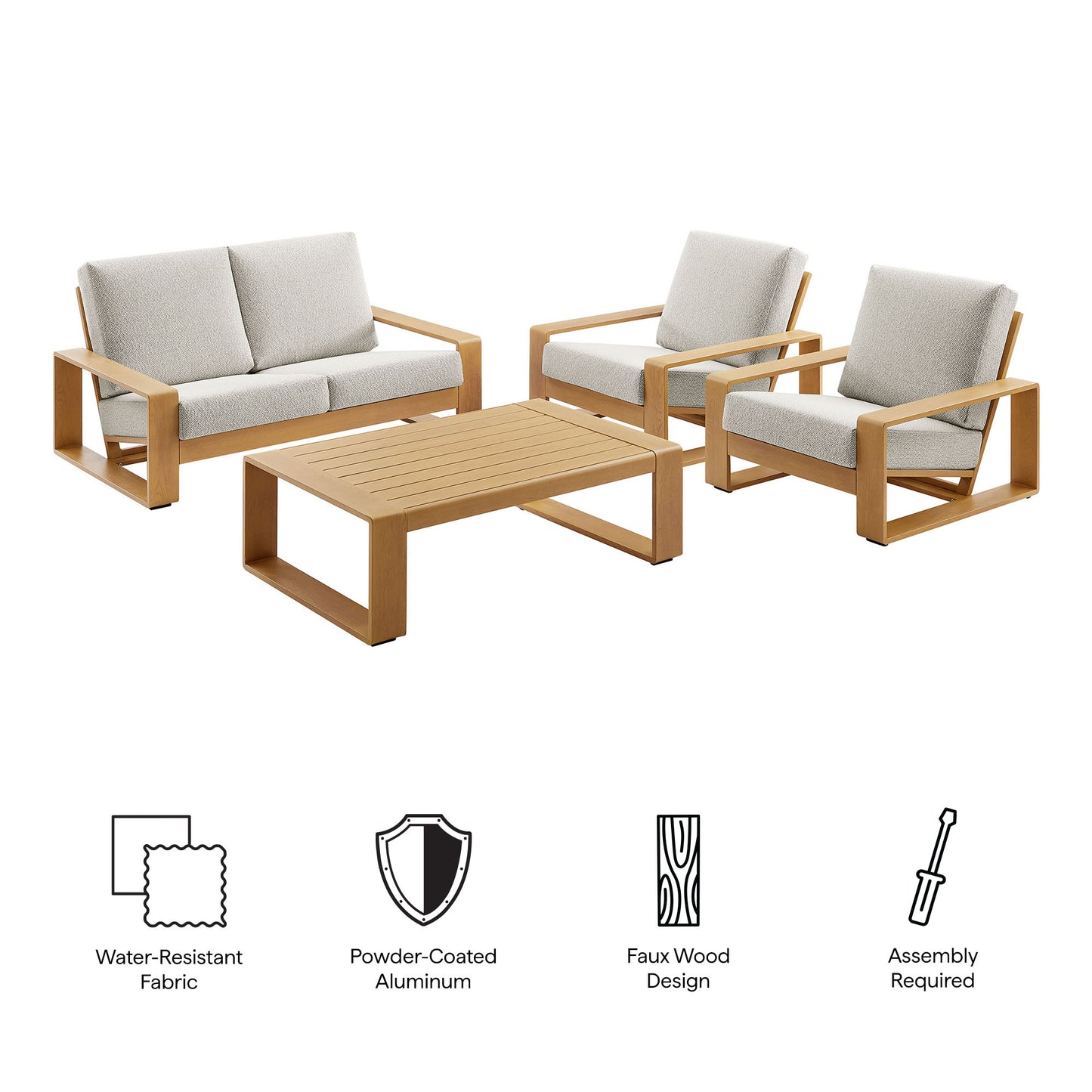 Modway - Lirienne 4-Piece Outdoor Patio Aluminum Faux Wood Furniture Set by Modway  Outdoor Furniture Sofa Sectionals White - EEI-7322-IVO-NAT