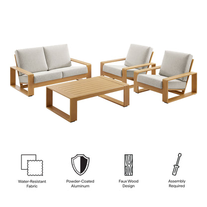 Modway - Lirienne 4-Piece Outdoor Patio Aluminum Faux Wood Furniture Set by Modway  Outdoor Furniture Sofa Sectionals White - EEI-7322-IVO-NAT