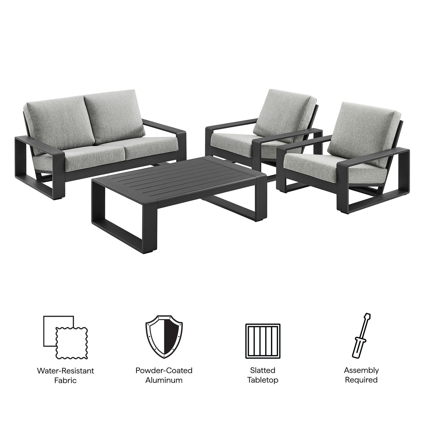 Modway - Lirienne 4-Piece Outdoor Patio Aluminum Furniture Set by Modway  Outdoor Furniture Sofa Sectionals Gray - EEI-7323-LGR-GRY