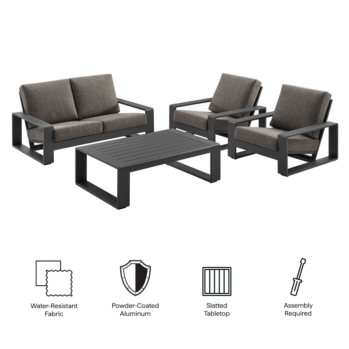 Modway - Lirienne 4-Piece Outdoor Patio Aluminum Furniture Set by Modway  Outdoor Furniture Sofa Sectionals Gray - EEI-7323-SMO-GRY