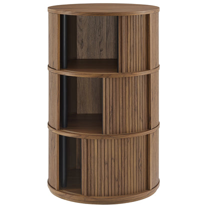 Modway - Clement Round Pedestal Stand Storage Table With Sliding Tambour Doors by Modway  Living Room Tables Brown - EEI-7344-WAL