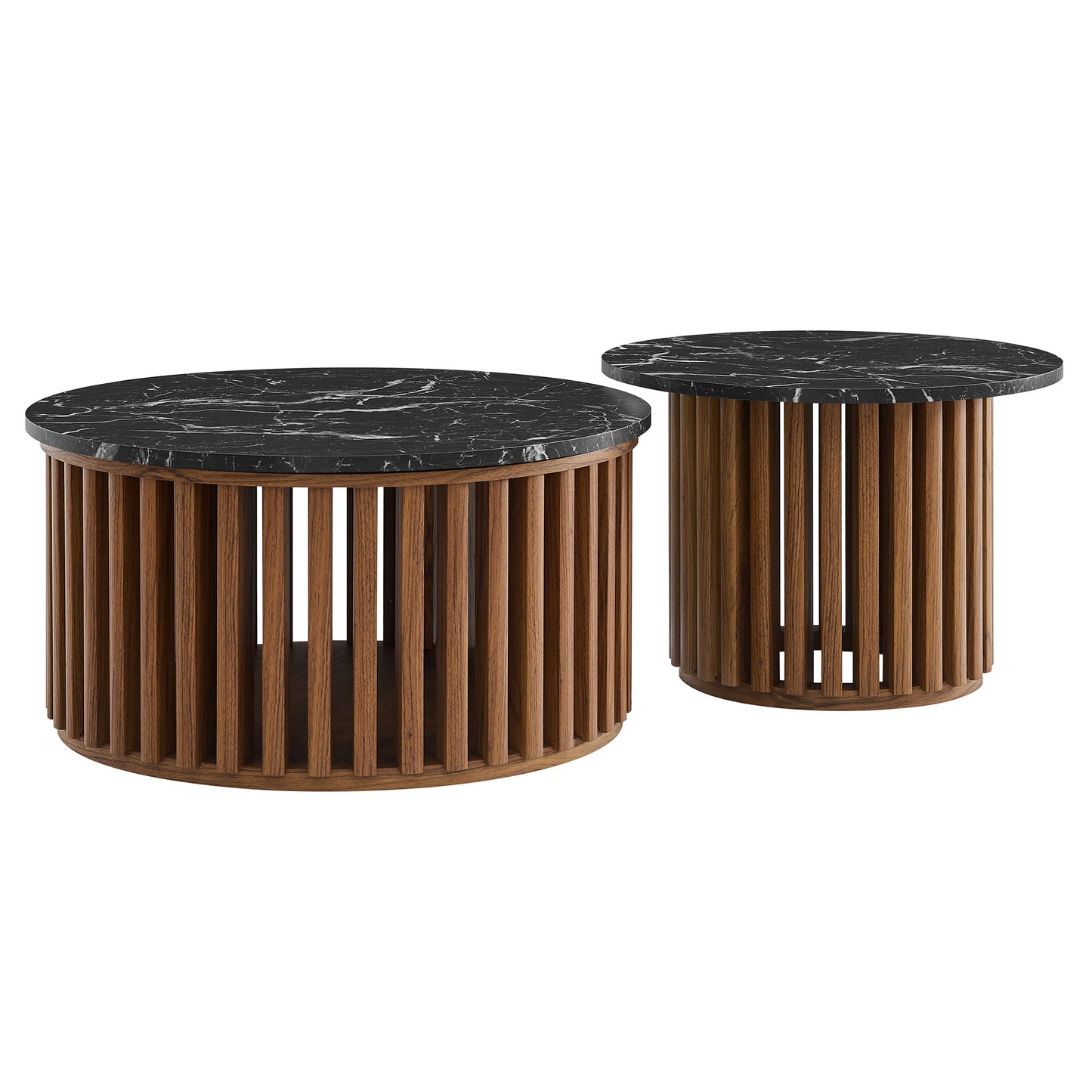 Modway - Fortitude Round Faux Marble Top Nesting Coffee Table Set by Modway  Living Room Tables Black - EEI-7345-WAL-BLK