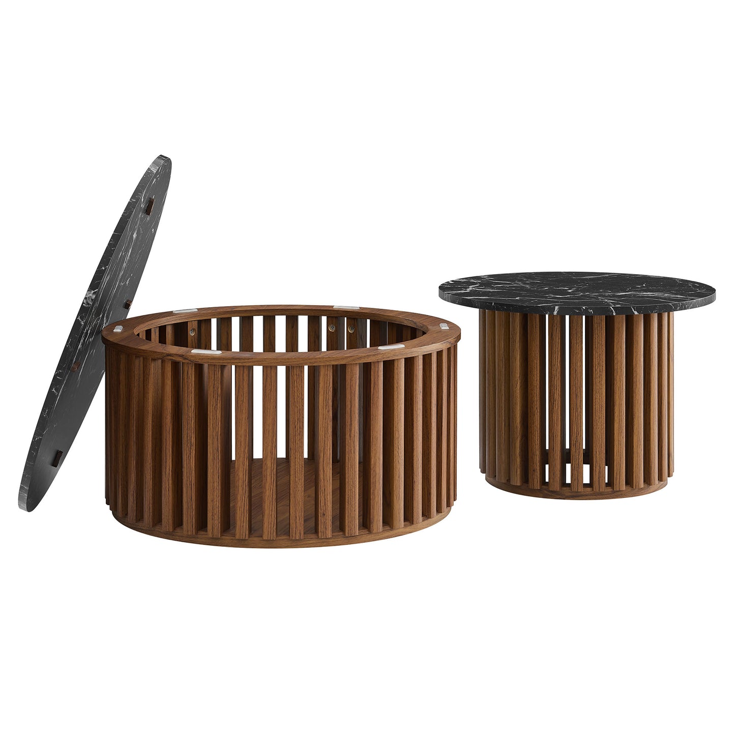 Modway - Fortitude Round Faux Marble Top Nesting Coffee Table Set by Modway  Living Room Tables Black - EEI-7345-WAL-BLK