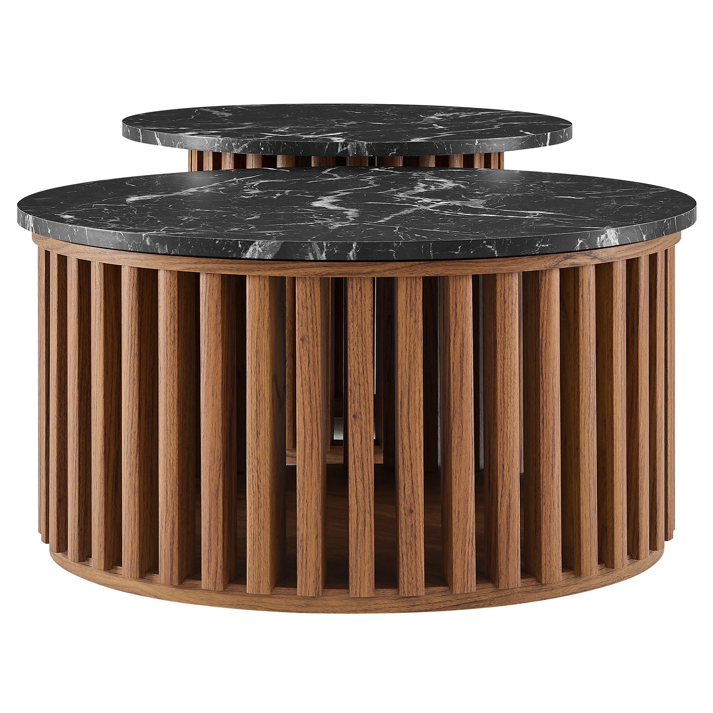 Modway - Fortitude Round Faux Marble Top Nesting Coffee Table Set by Modway  Living Room Tables Black - EEI-7345-WAL-BLK