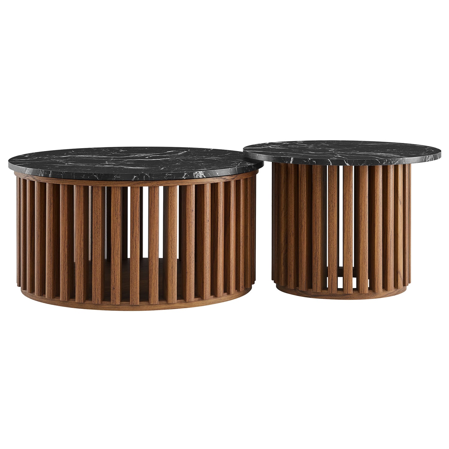 Modway - Fortitude Round Faux Marble Top Nesting Coffee Table Set by Modway  Living Room Tables Black - EEI-7345-WAL-BLK