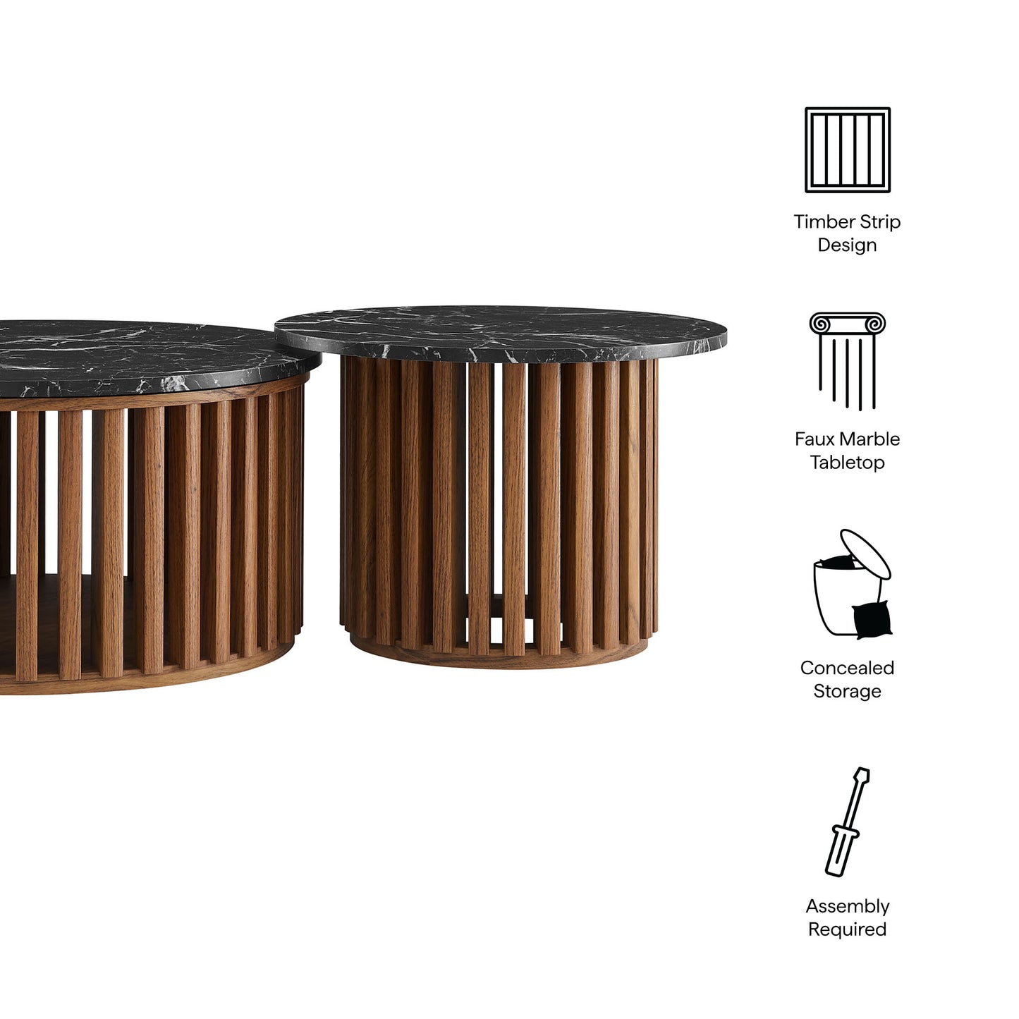 Modway - Fortitude Round Faux Marble Top Nesting Coffee Table Set by Modway  Living Room Tables Black - EEI-7345-WAL-BLK