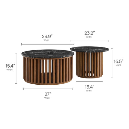 Modway - Fortitude Round Faux Marble Top Nesting Coffee Table Set by Modway  Living Room Tables Black - EEI-7345-WAL-BLK