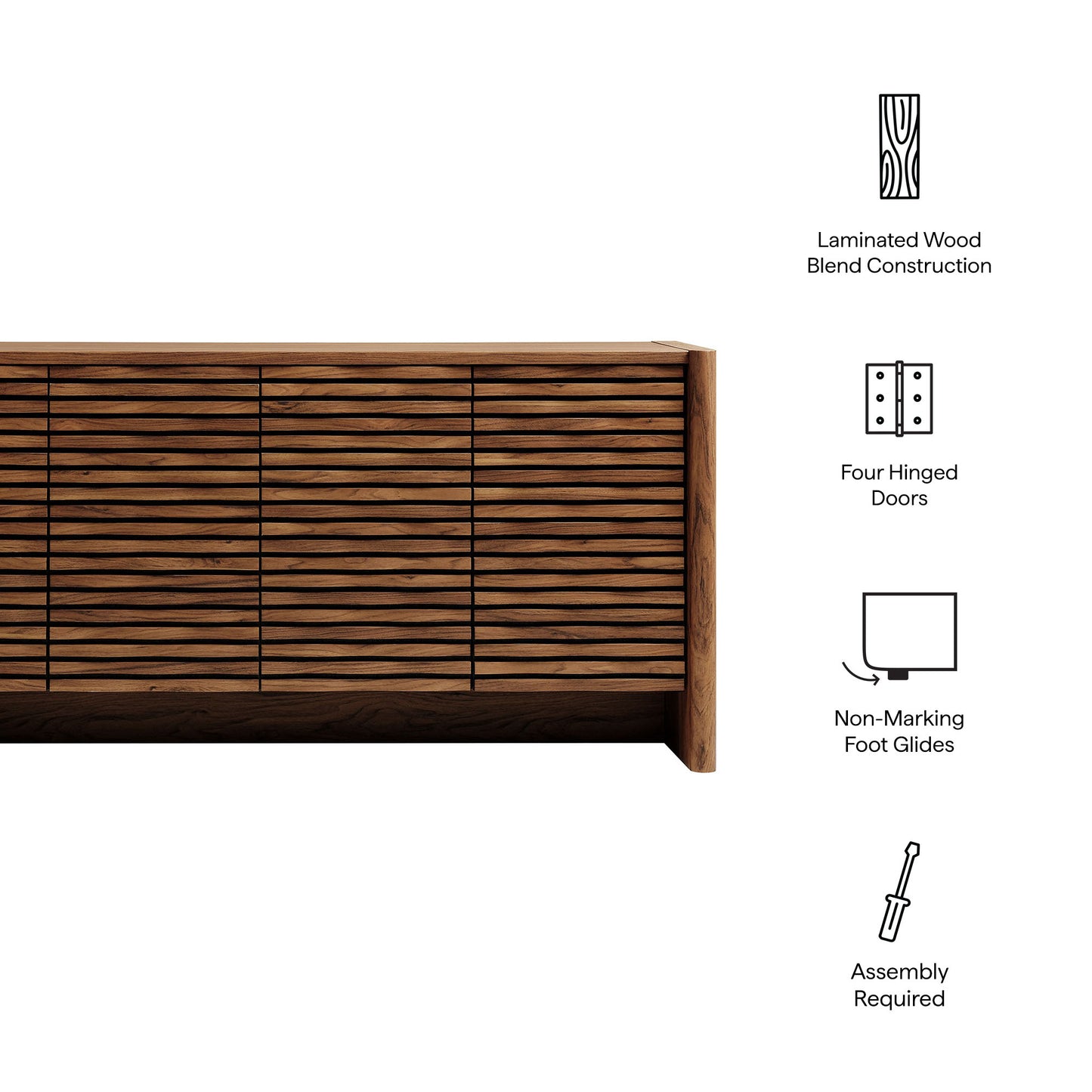 Modway - Emric Wave 66" 4-Door Sideboard by Modway Living Room Decor Walnut - EEI-7346-WAL